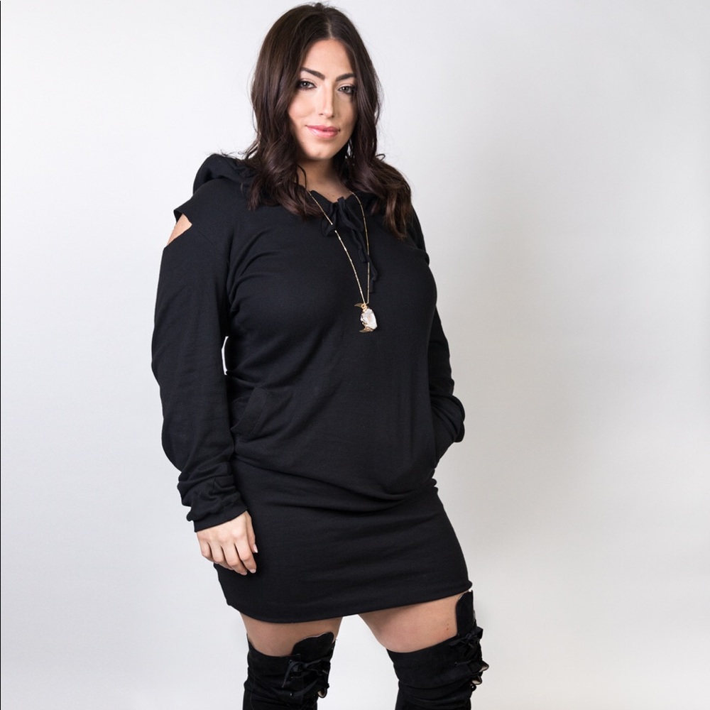 Plus Size Hooded Cutout Rib Dress